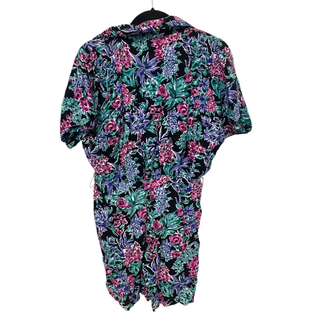 Crazy 4 U Womens Romper L Vintage Floral Short‎ Sleeve Tropical Summer Hippie - Picture 2 of 14